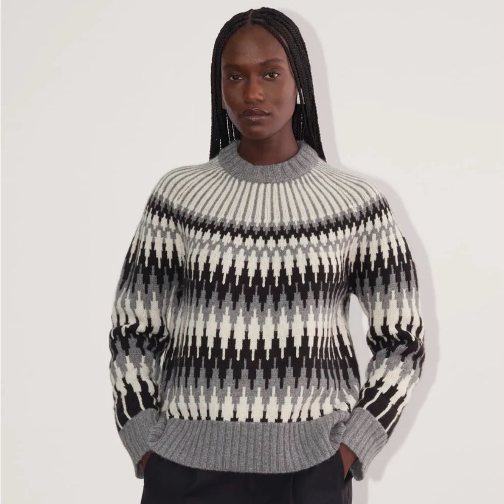 Everlane Gray Fair Isle Ribbed Knit Sweater women’s Medium